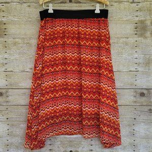 EUC LuLaRoe XL Lola Skirt - Chiffon Orange Yellow, Brown, Pink, White Watercolor